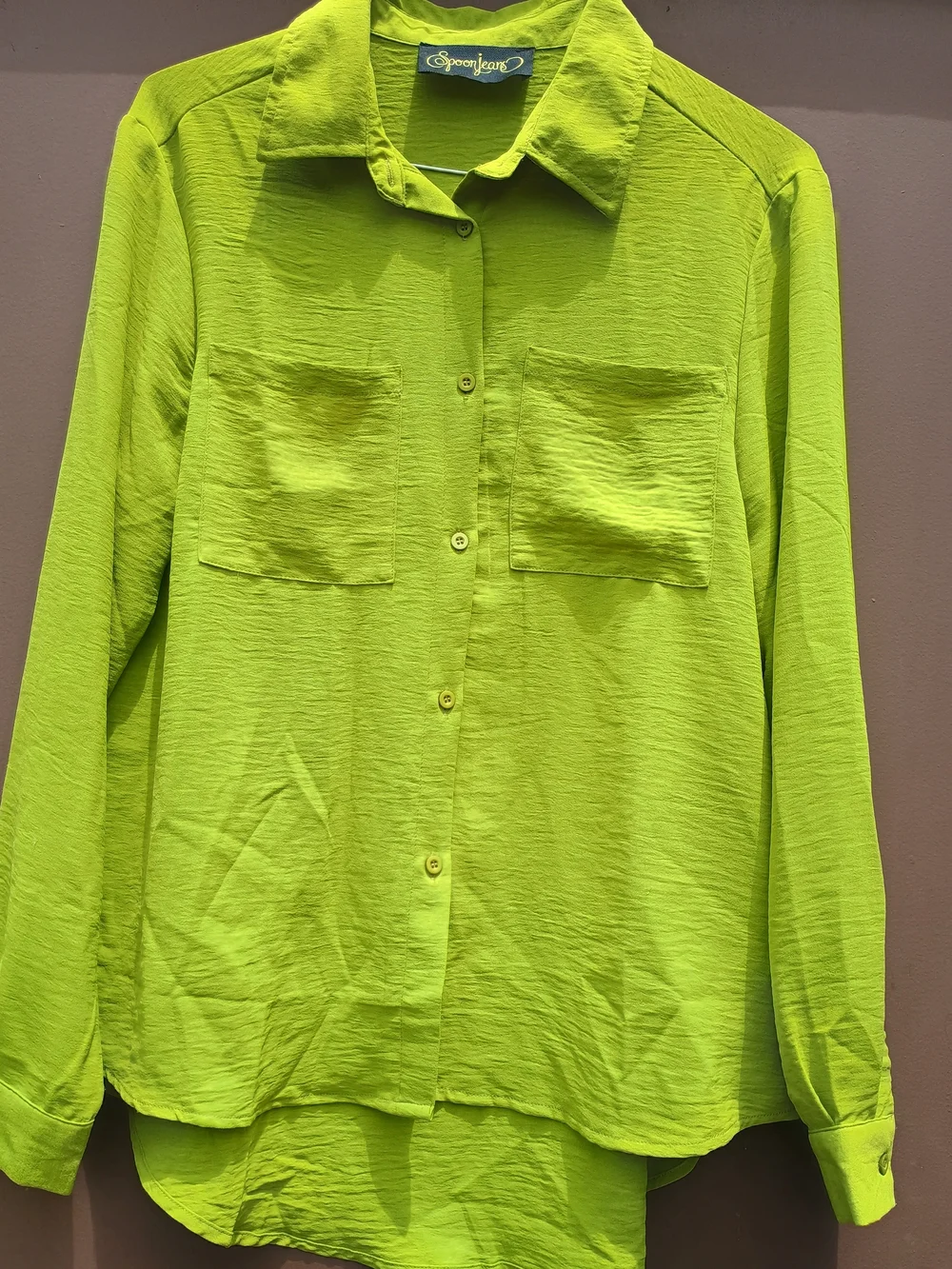Green Button-Up Shirt with Front Pockets - Picture 1 of 3